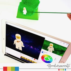 lego minifigure in front of green playdough mini green screen