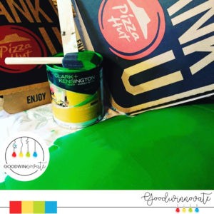 pizza box with green paint for a mini green screen